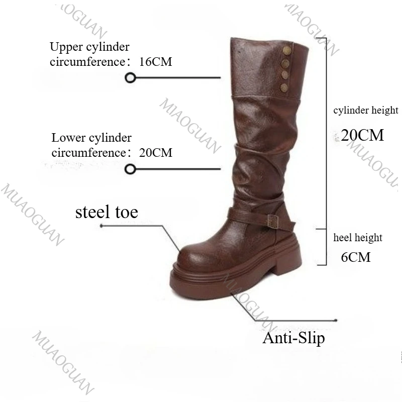 Women's Knee-high Platform Boots Synthetic Leather Motorcycle Style_voghion.com