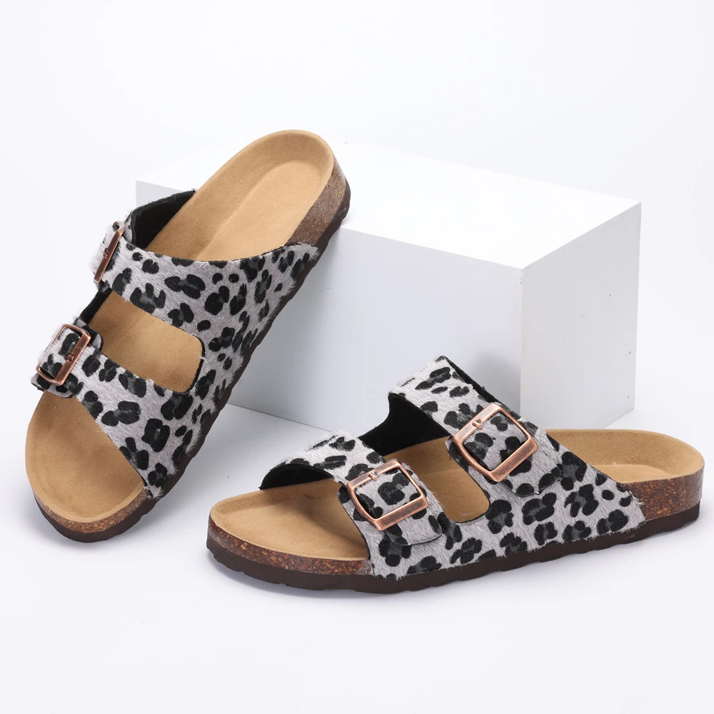 Comwarm Damen-Slide-Sandalen, lässige Plateau-Sandalen mit Korkfußbett, offene Zehen, Leoparden-Slides mit verstellbarer Schnalle, flache Sandalen – Detail 8