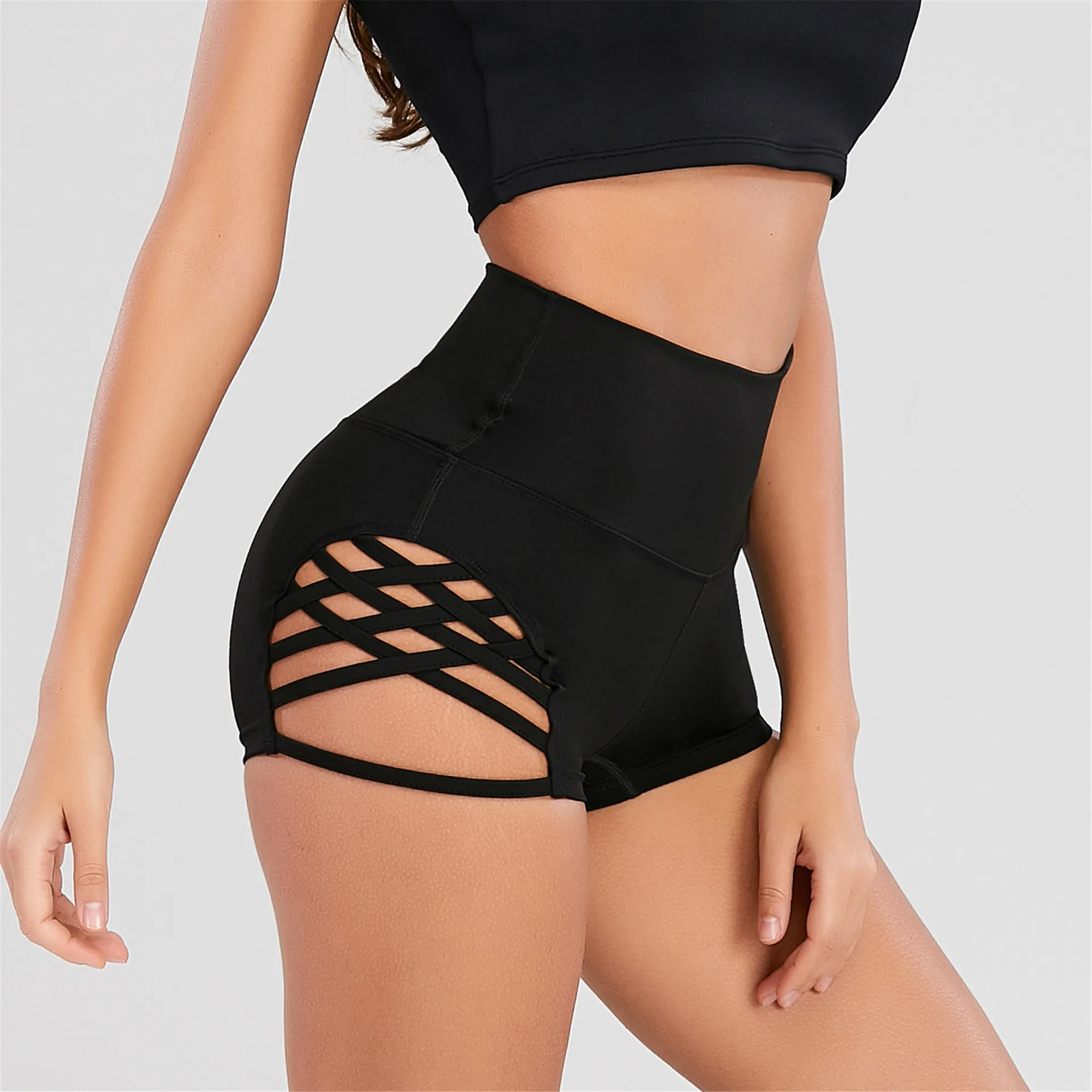 Women Yoga Shorts High Waist Side Cross Big Hollow Sexy Pole Dance Workout Leggings Gym Booty yoga shorts