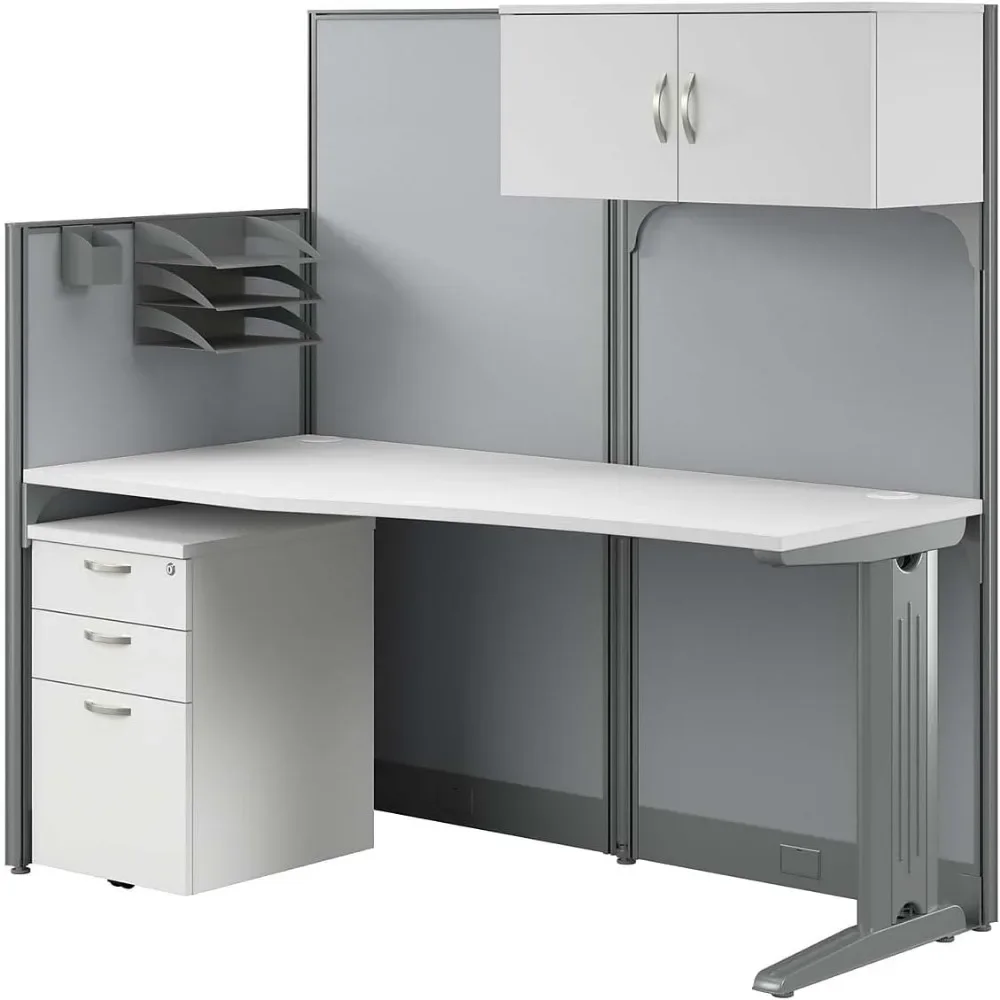 Office in an Hour Straight Cubicle Desk with Storage, Drawers, and Organizers | Modern Computer Table Set with Privacy Panels 3