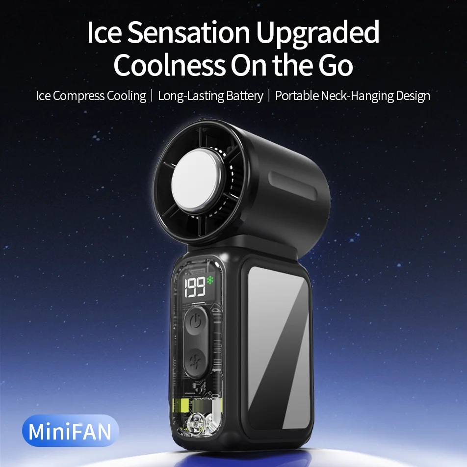 Super Mini Rechargeable Handheld Cooling Powerful Wind Ultra-Quiet Ice Touch Fan Digital Display With Mirror_voghion.com