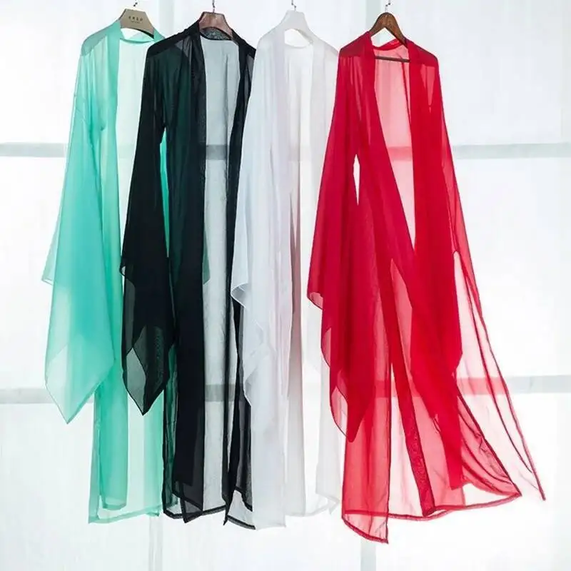 Chinese Large Sleeve Shirt Tang Dynasty Thin Chiffon Classical Folk Dance Clothes Cosplay Stage Costume Ancient Hanfu Cardigan 1
