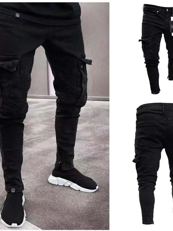 

Distressed Trendy Zippered Men's Jeans With Small Legs