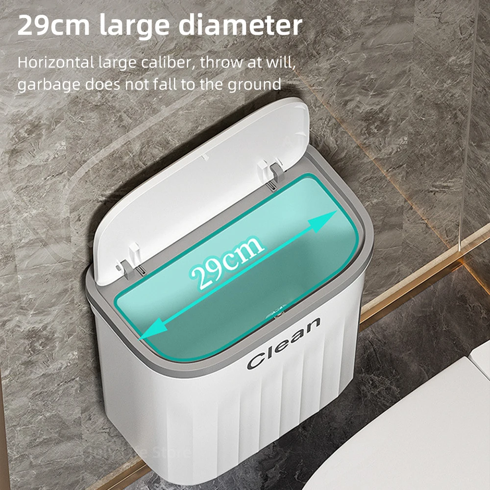 Trash Can 12/16L Wall Mounted Wastebasket Press Trash Can With Lid For Bathroom Kitchen Waterproof Narrow Seam