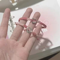 Fashion Adjustable Handmade knit Braided Couple Bracelet Sweet Pink Bestie Friendship Jewelry Sets