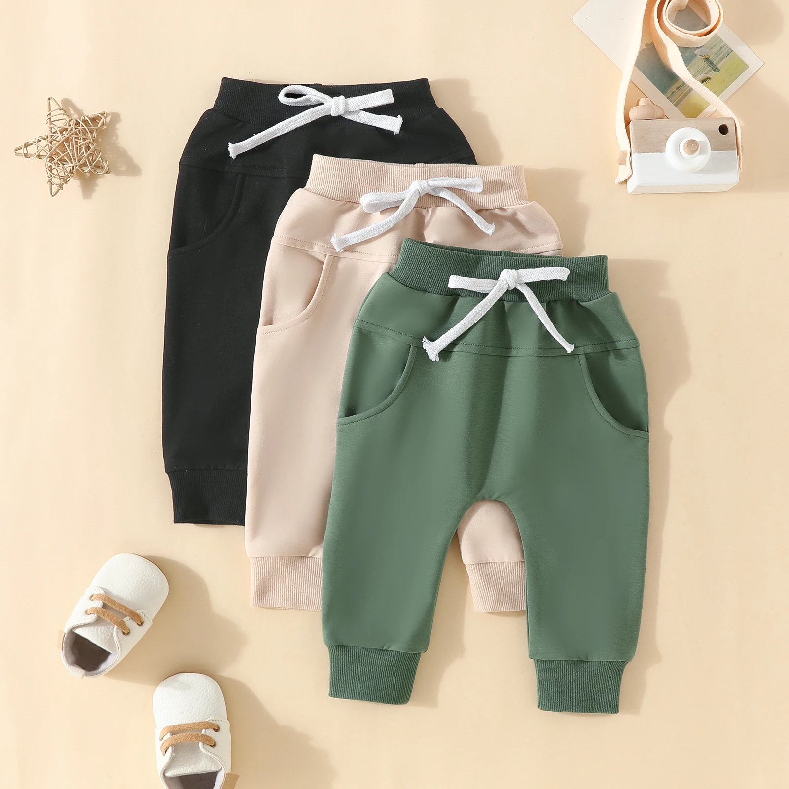 Toddler Baby Boys Sweatpants Pack of 3 Solid Color Elastic Waist Bottom Pants Casual Baby Athletic Workout Sport Pants Shorts 5