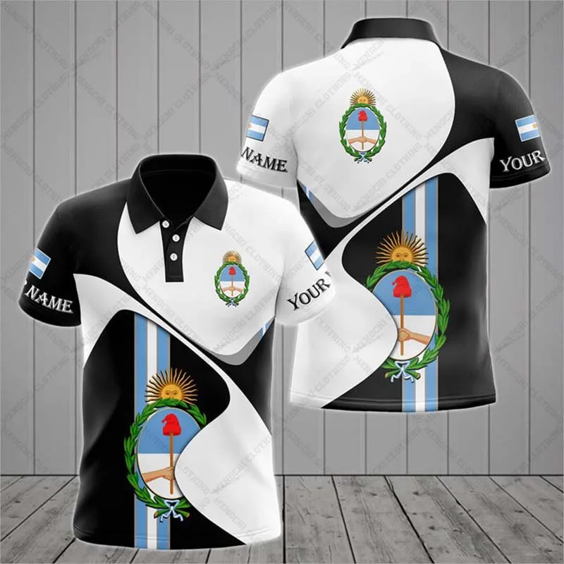 Argentina Flag & Coat Of Arms Nome Personalizzato Polo Estate Casual Streetwear Moda Uomo Maglia Allentata Plus Size Abbigliamento Sportivo