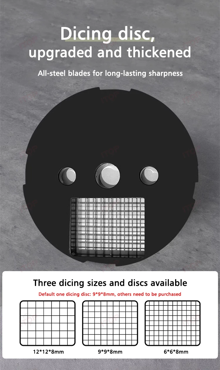 Description Picture 5 of itemITOP K8600 Multifunctional Vegetable Cutter Slicing Shredding Dicing Food Processor Commercial Vegetable Cutter with 3 Blade