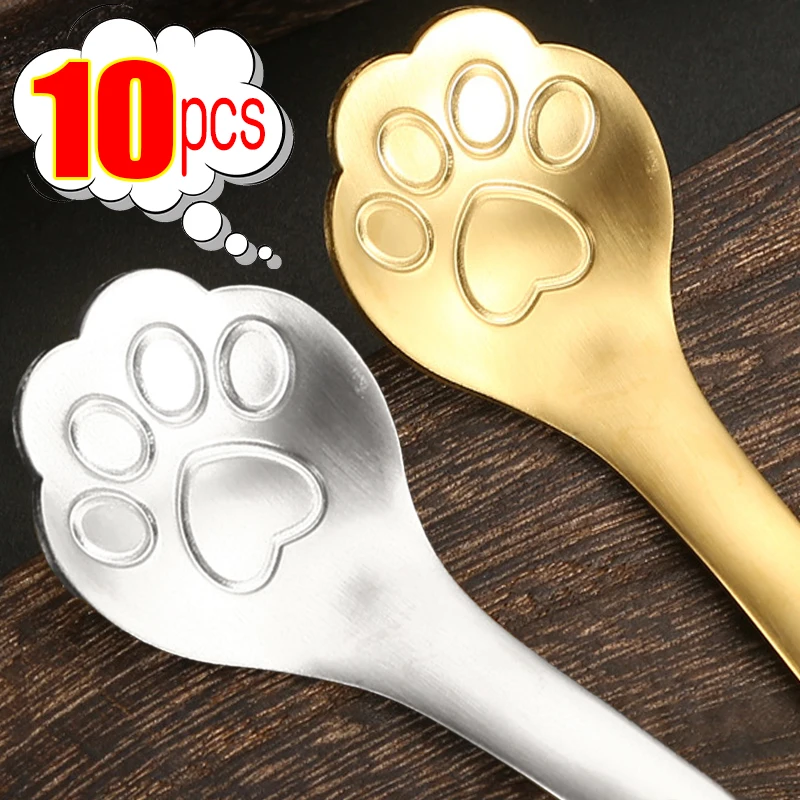 Cute Cat Claw Spoon Stainless Steel Cat Paw Coffee Spoons Ice Cream Cake Dessert Teaspoon Scoops Tableware Kitchen Accessories stainless steel spoon tea spoon