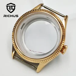 RICHUS 39mm Silver Stainless Steel Watch Case with Sapphire Glass (Rose gold)