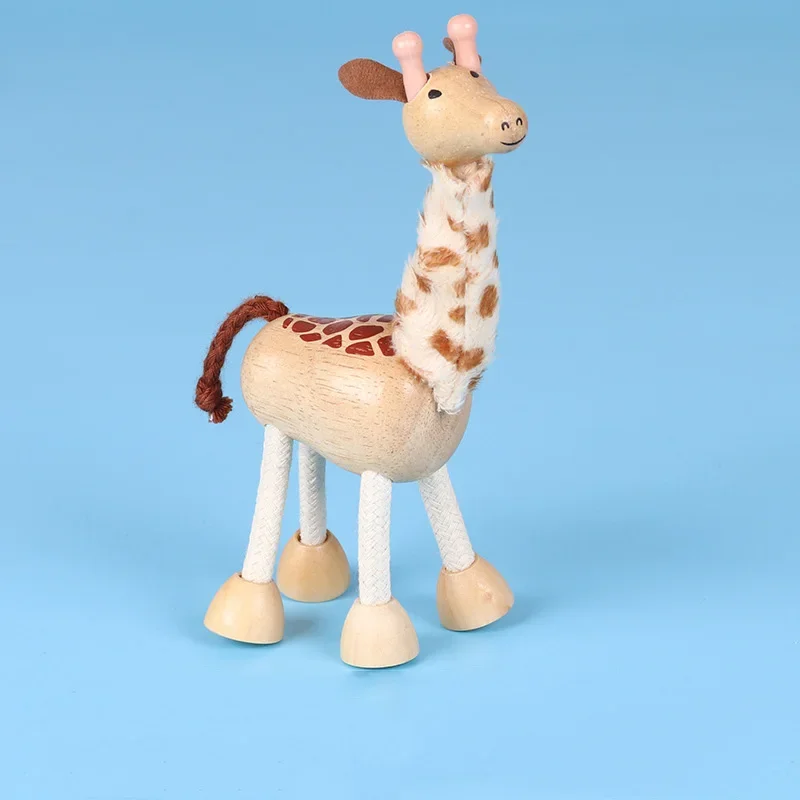 Wooden Action Toy Figures Simulation Animal Movable Joint Model Doll Elephant Monkey Giraffe Lion Educational Toys For Children - 6