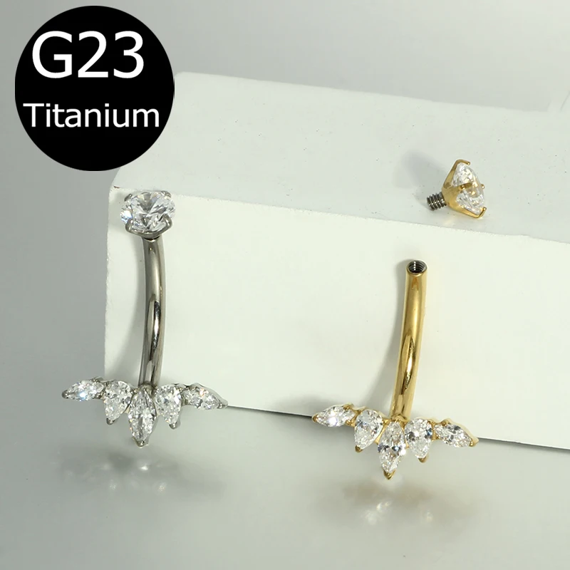 1PC 14G Implant Grade G23 Titanium Belly Button ring Engagements Inlaid Zircon Diamond Navel Nail Belly Piercing for Holiday Gif