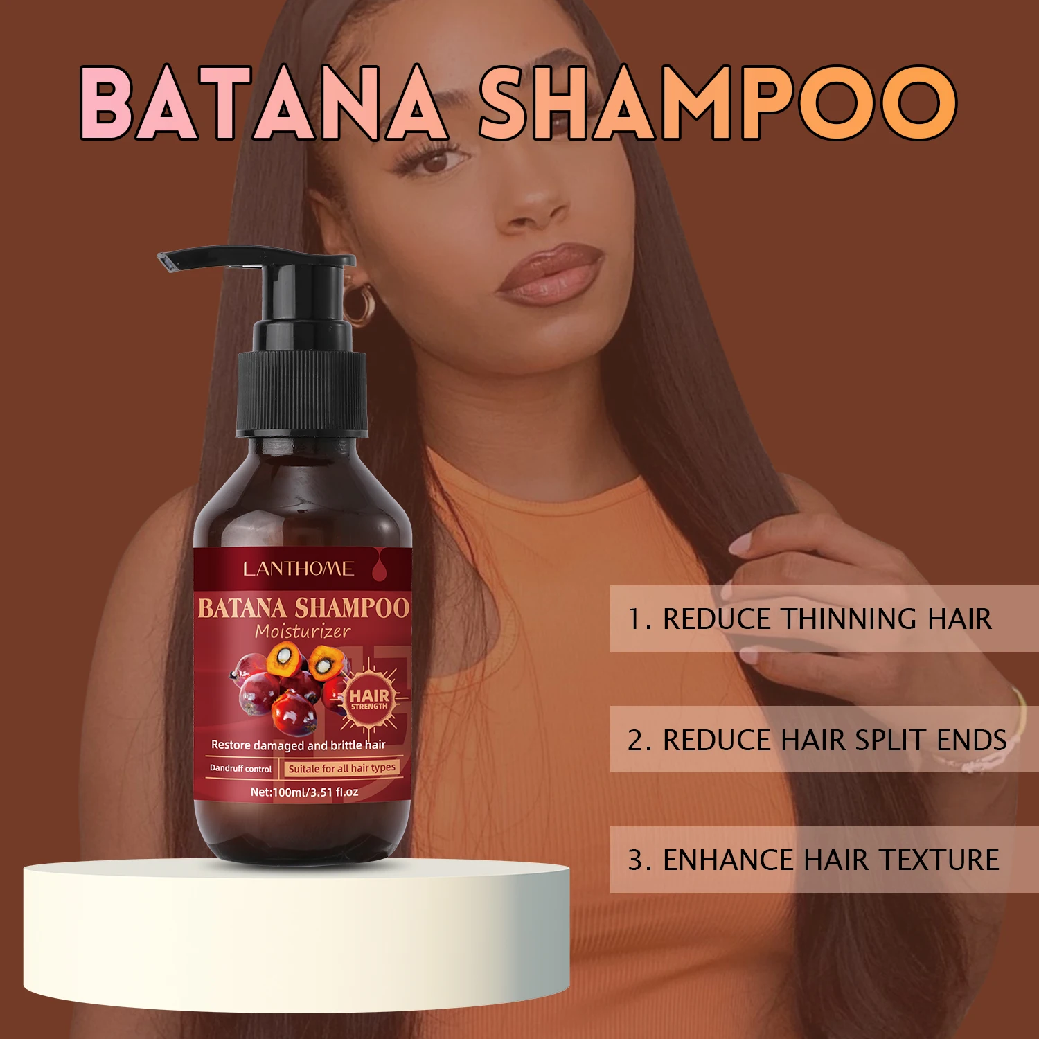 Batana Shampoo Hair Strengthing Moisturizer Restore Damaged and Brittle Hair Dandruff Control Shampoo for All Hair Types 4