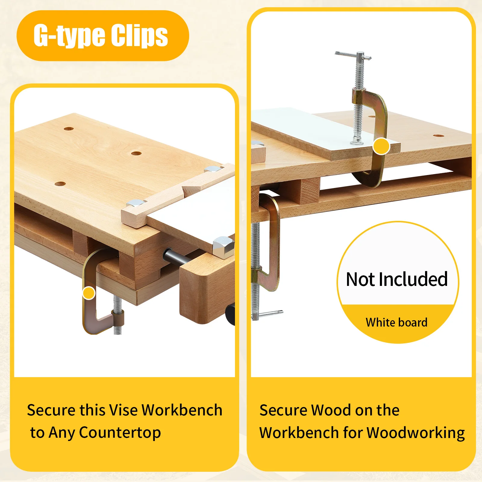 Woodworking Bench Vise with 4 Bench Dogs and 2 Clips Wood Bench Vises Kit for Garage Studios 5