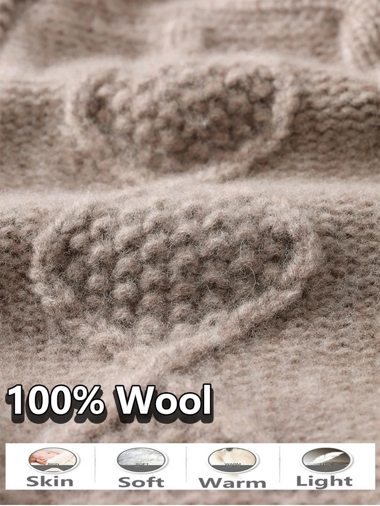 100% Wolle dicke Kuhhorn Schnalle Sturmhaube Frauen gestrickt Mode gefälschten Kragen Kapuze Schal Hut weich warm Kaschmir Radfahren Ski mütze – Detail 6