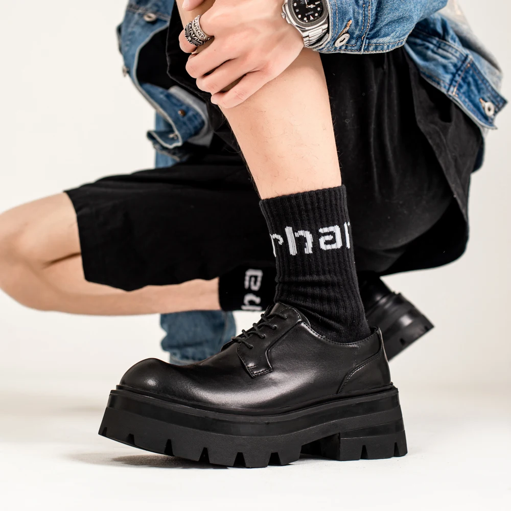 Designer style trend New British Style  Leather Men Shoes Black Height increasing Lace-Up Business Casual  Party Walking Shoes 2