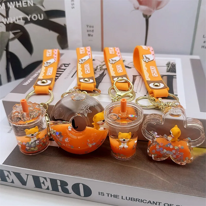 Oil Shiba Inu Donut Milky Tea Cup Cartoon Cute Floating Bottle Portachiavi Bag Ciondolo Regalo