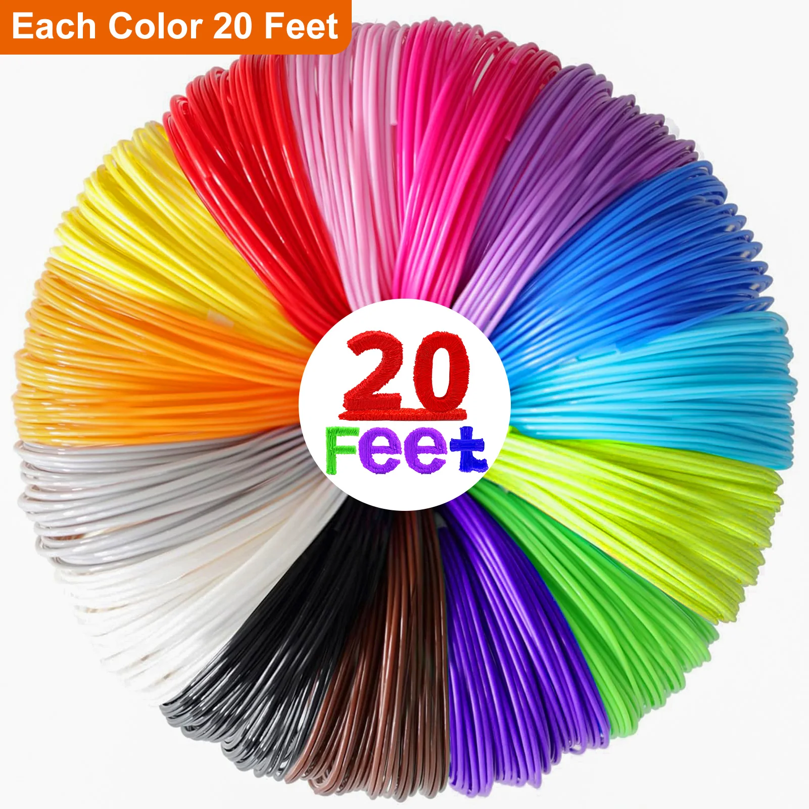 3D 펜 필라멘트, PLA, 각 색상 20 피트, 총 320 피트, 무작위 색상, 16 색, 1.75mm