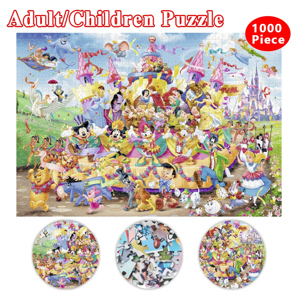 Disney Mickey Mouse 1000 Pieces Wood Puzzle Disney Princess Decompression Adult Cartoon Children Education Puzzle Toy Gift cartoon minnie mouse ear headband shanghai disney big bows ears costume headband cosplay plush adult kids headband gift