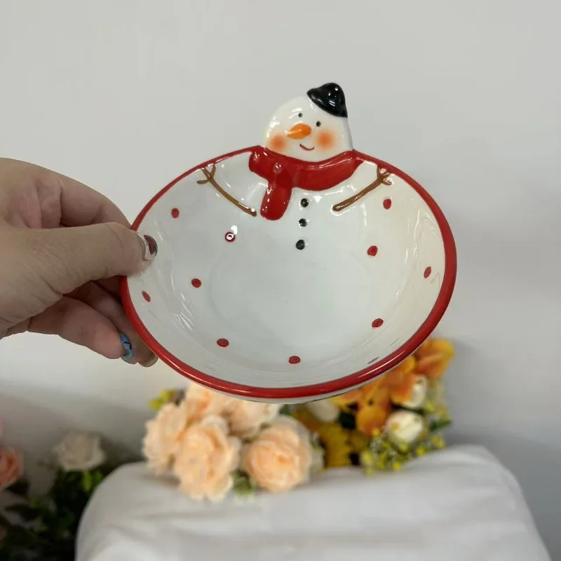 Christmas Snowman Ceramic Dessert Salad Bowl - Cute Cartoon Fruit Bowl, Creative Christmas Gift and Home Decor, Practical