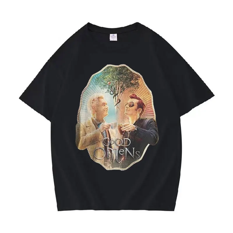 

Classic Movie Good Omens Graphic Tee Shirt Men's Vintage Fashion Casual Clothing T-shirt Unisex O-Neck Cotton Oversized T Shirts