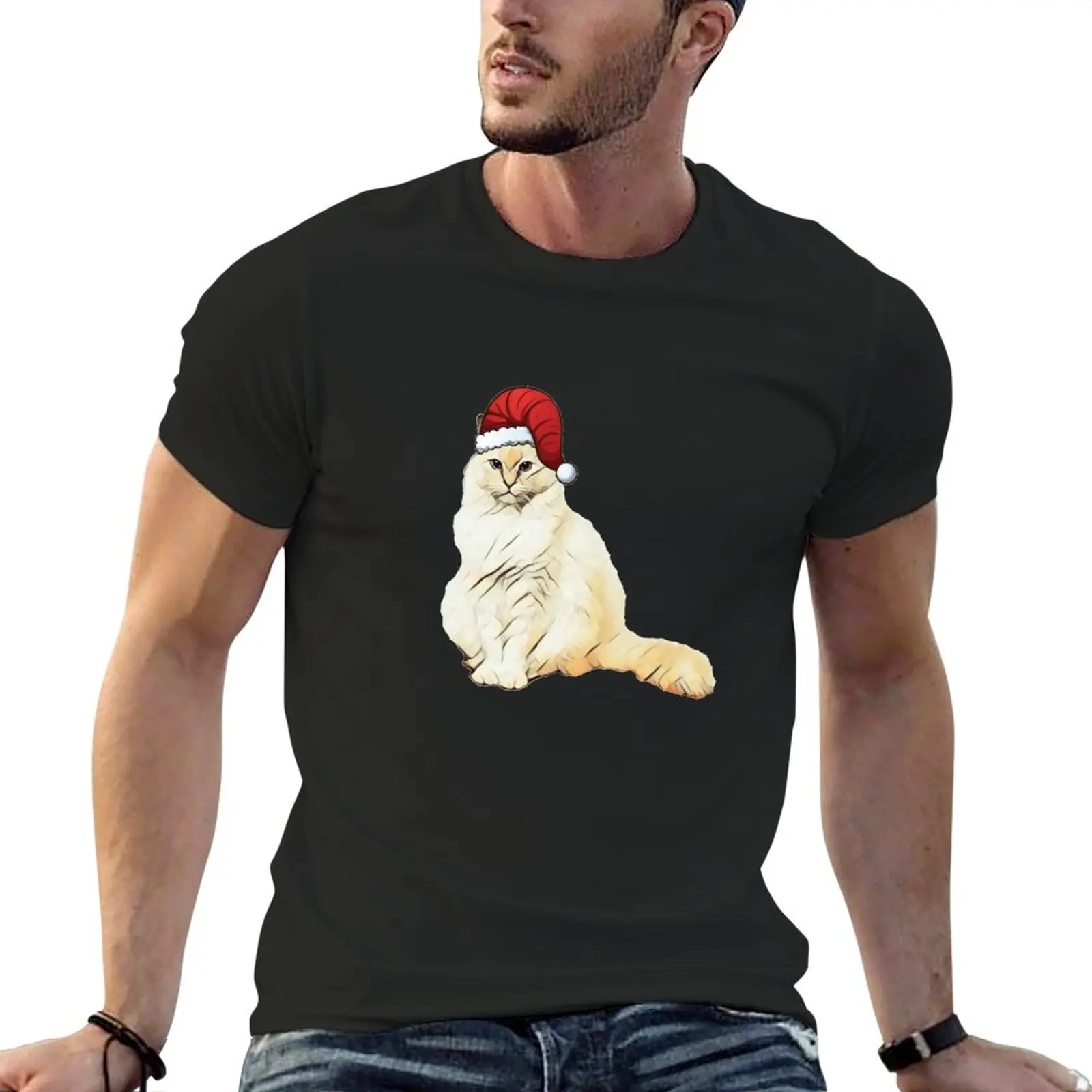 

Santa Hat Cat T-Shirt summer top Tee shirt clothes for men