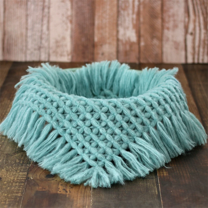 Newborn Baby Photography Blanket Basket Filler Mohair Knitted Mat 50cm Square Rug Photo Props Cushion Tassels Decoration Blanket - 4