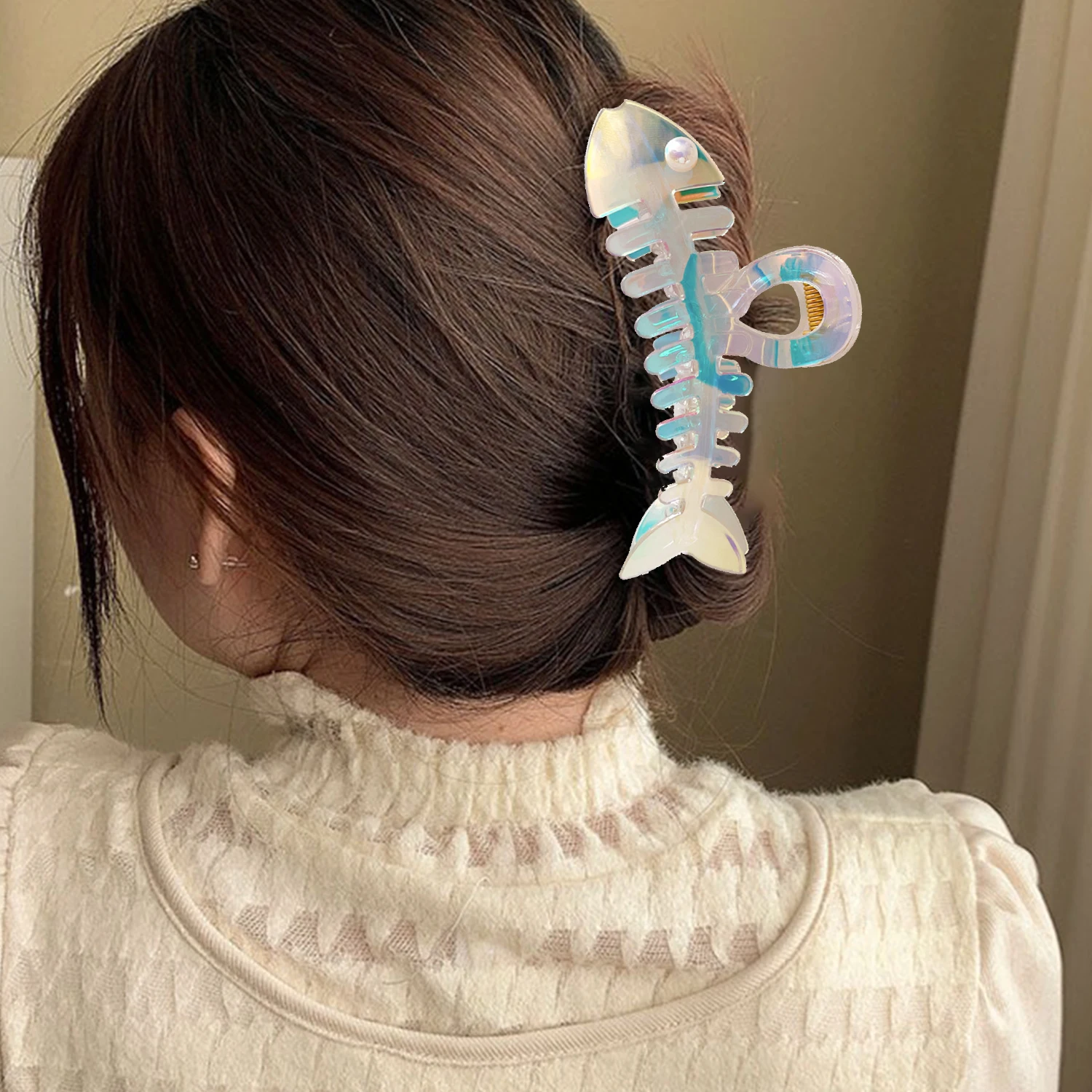 

New Summer Fish Bone Laser Gradient Color Hair Claw Clip Sweet Fairy Hair Clips For Women Girl Headband Fashion Hair Accessories