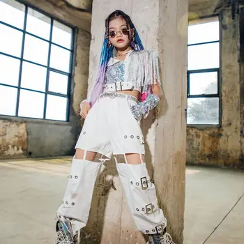 스트리트 댄스 힙합 댄스 의류, 여아용 바지 세트 운동복, 키즈 캣워크 세트, 한국 그룹 코스튬 K-POP 댄스복