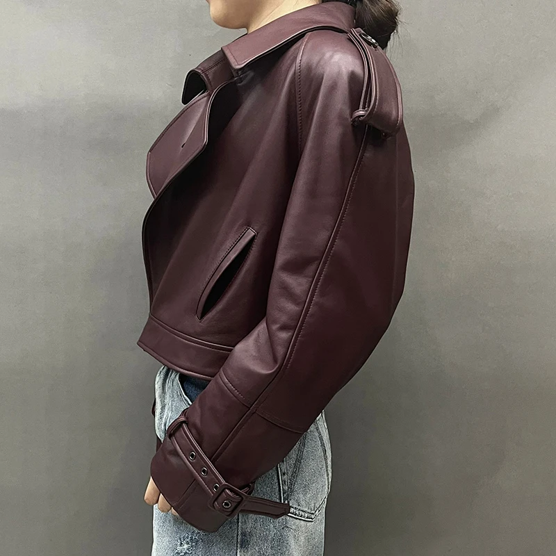 Leather Jackets Women's Genuine Sheepskin Jacket Cropped Coat Short Real Leather Coat FG5796 women leather jacket