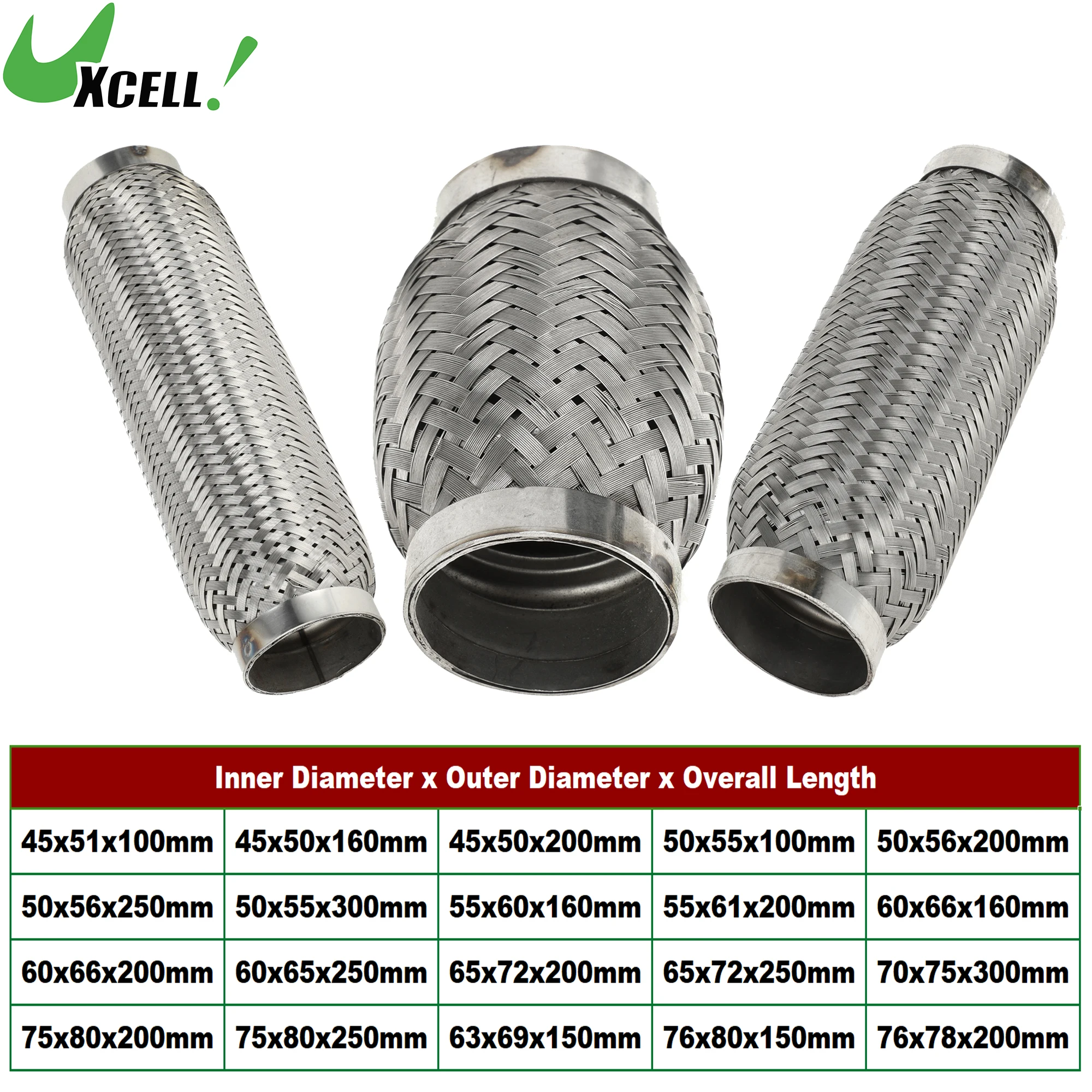 UXCELL 45/50/60/65mm ID Car Exhaust Flexible Pipe Exhaust Flex Connector Pipes Bellows Universal Durable Stainless Steel