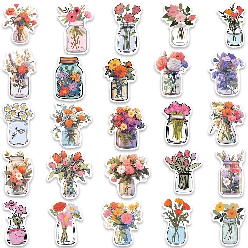 Ins Cute Cartoon Bottle Flower Stickers Aesthetic DIY Luggage Guitar Notebook Graffiti Decoration Sticker Toy 10/50pcs