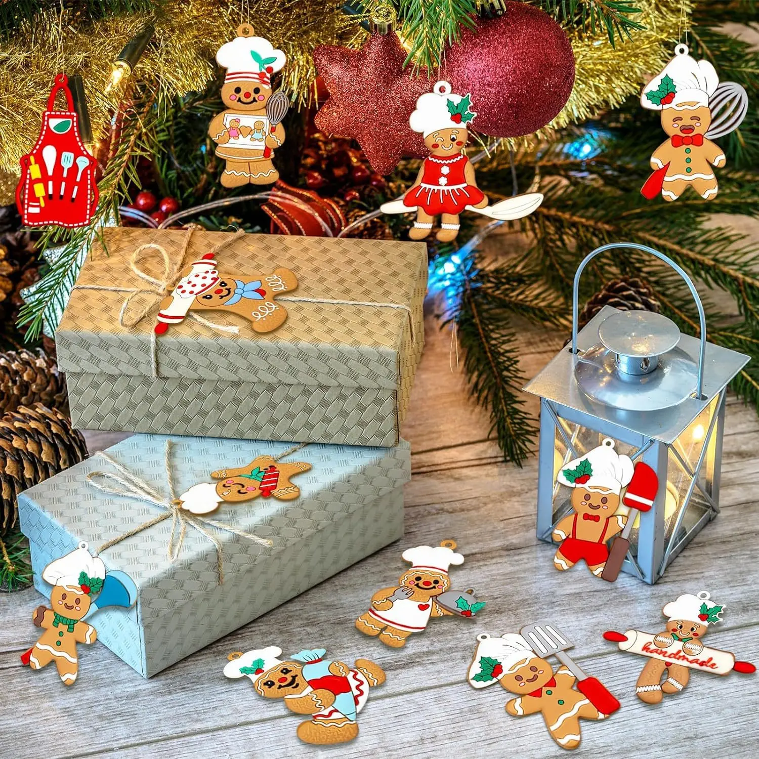 15pcs Christmas Wooden Gingerbread Man Ornaments Merry Christmas Decoration Xmas Tree Hanging Pendant Navidad Gift New Year Noel