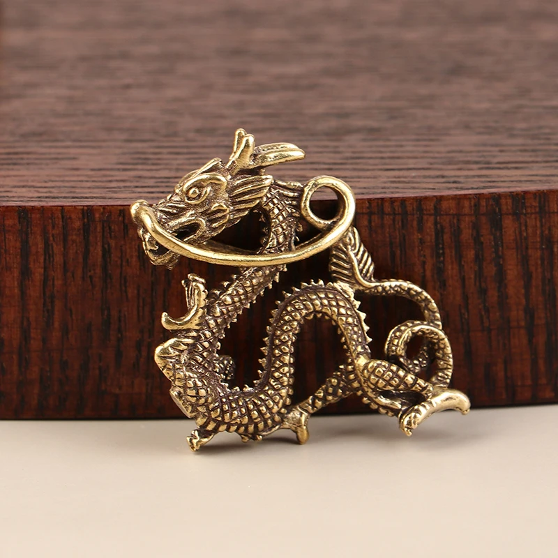 

Chinese Style Retro Brass Dragon Figurine Decor Wealth Prosperity Luck Animal Fengshui Ornament