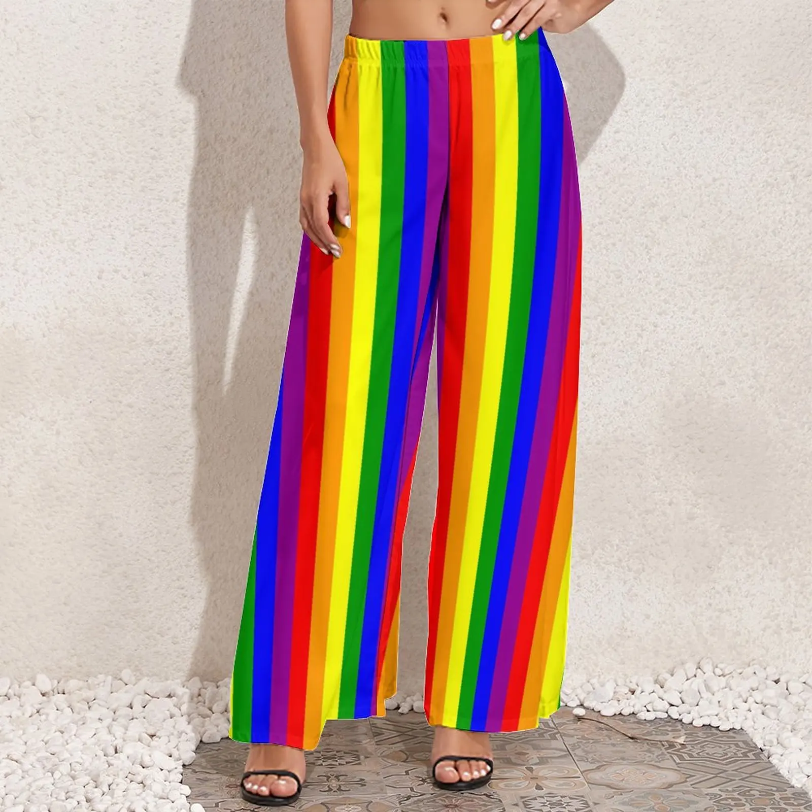 Rainbow Striped Pants Pride Celebration Aesthetic Straight Wide Leg Pants  Elastic High Waist Classic Trousers Big Size 5XL 6XL