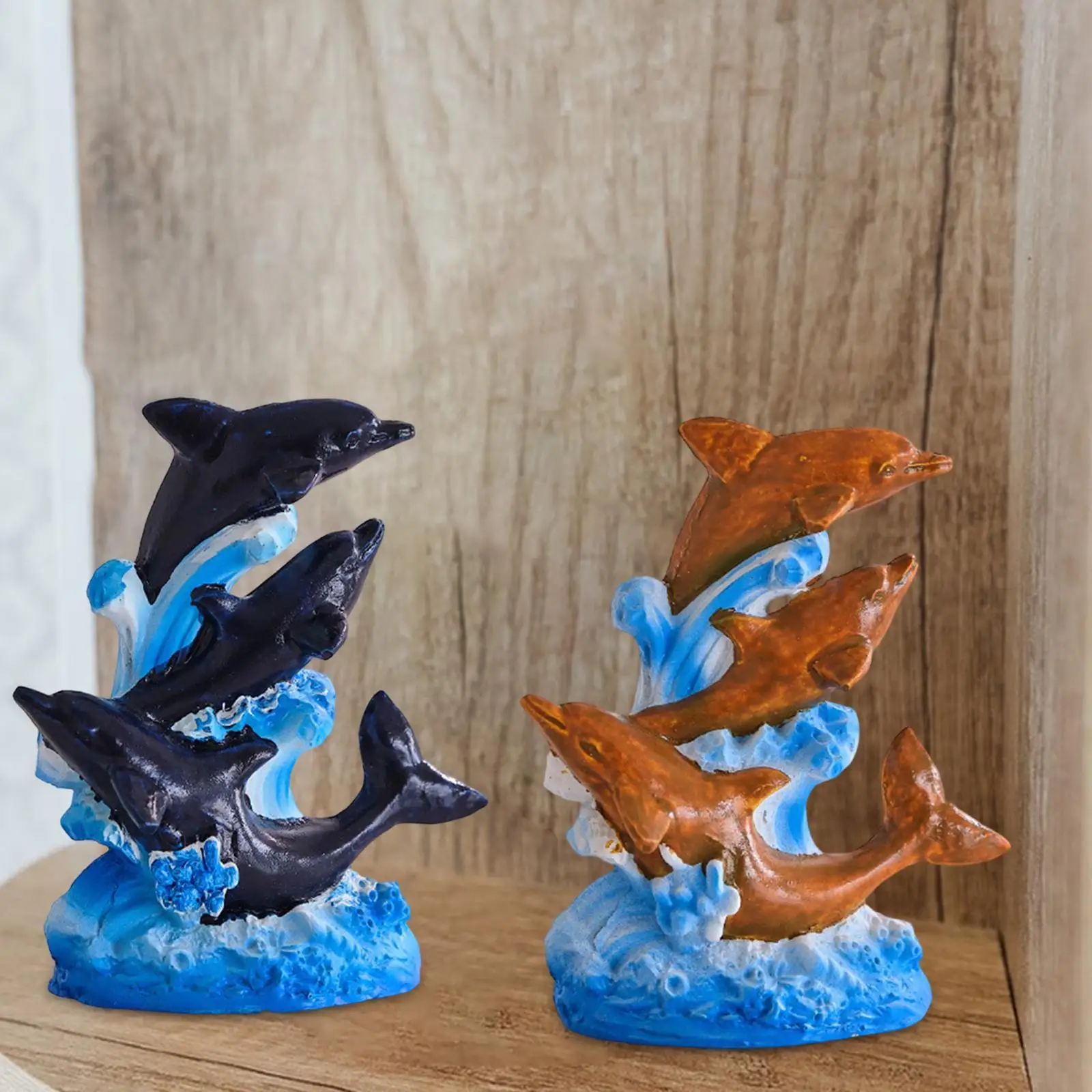 Resin Dolphin Figurine Decorative Statue Beach Themed Room Decor Tabletop Ornament for Fireplace