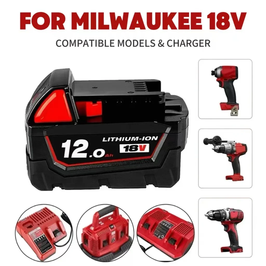

Rechargeable Batteries For Milwaukee M18B5 XC Lithium ION Battery 18v 9.0/6.0/12.0Ah battery charger For Milwaukee M18 12V~18V