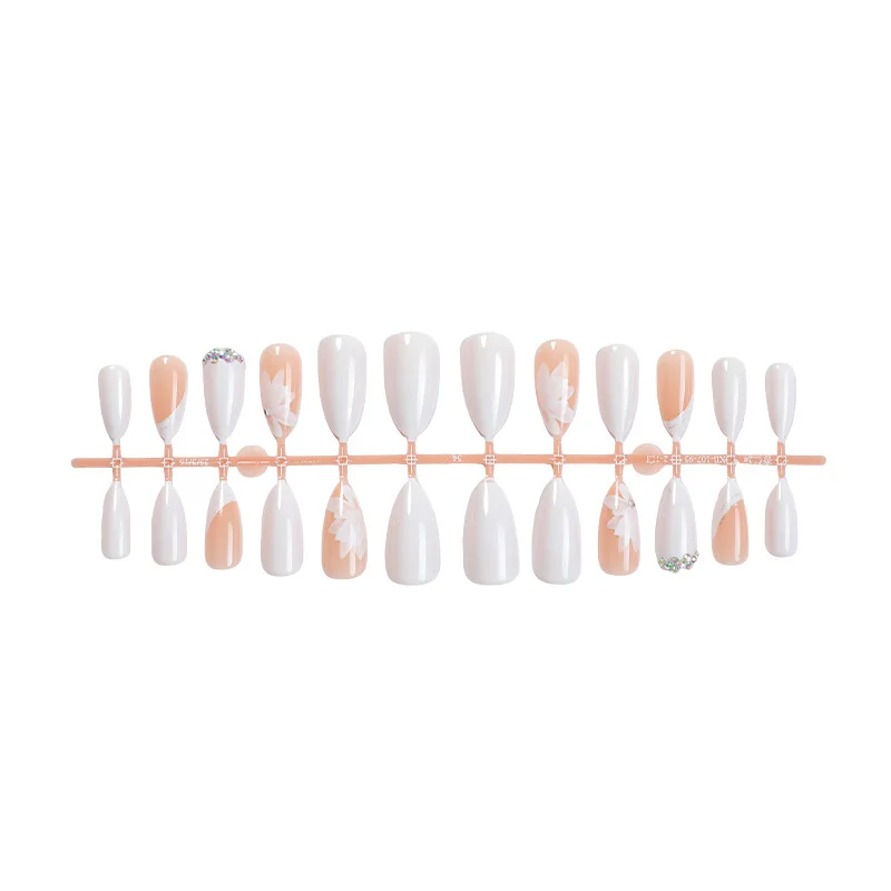 24pcs/1box False Nails with Marble Lines White Almond Shape Medium Length Skin-brightening Pressable Nails Suitable for Girls 6 24pcs/1box False Nails with Marble Lines White Almond Shape Medium Length Skin-brightening Pressable Nails Suitable for Girls - Image 6