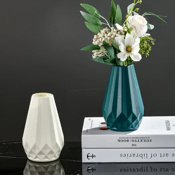 Vaso di fiori a forma di diamante moda imitazione vaso di fiori in plastica ceramica stile nordico moderno composizione floreale soggiorno 1