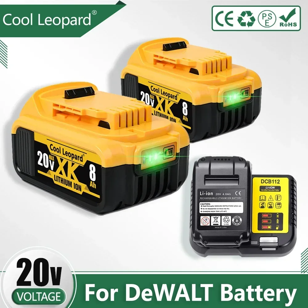 

20V DCB200 Replacement Li-ion Battery For DeWalt DCB205 DCB201 DCB203 Power Tool Battery 20 Volt MAX 5.0/6.0/8.0Ah With Charger