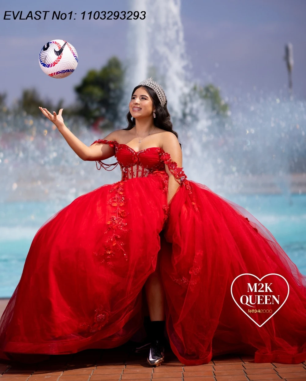 EVLAST Mexican Red Quinceanera Dress Ball Gown Floral Lace Applique Beading Corset Sweet 16 Vestido De 15 Anos E1Q315