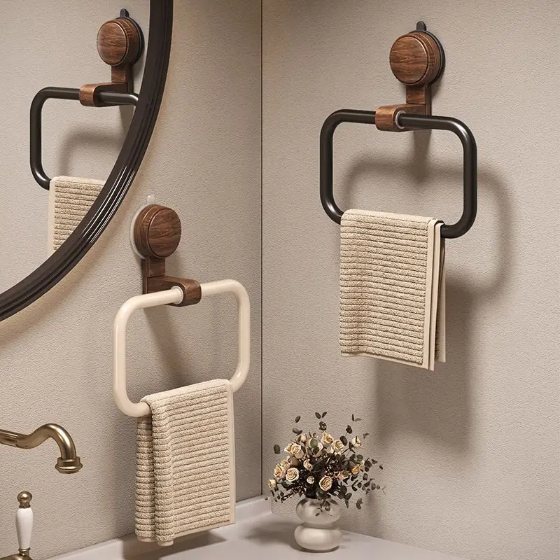Suction Cup Walnut Towel Rack Perforation-free Wall Hanging Bathroom Towel Ring Bathroom Rack