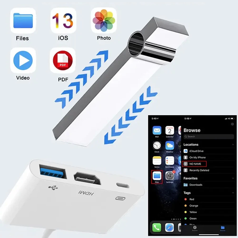 3 in 1 Lightning to HDMI Adapter USB 3.0 Port & USB-C Charging Port Compatible for MacBook Pro iPad Air iPhone 14 13 12