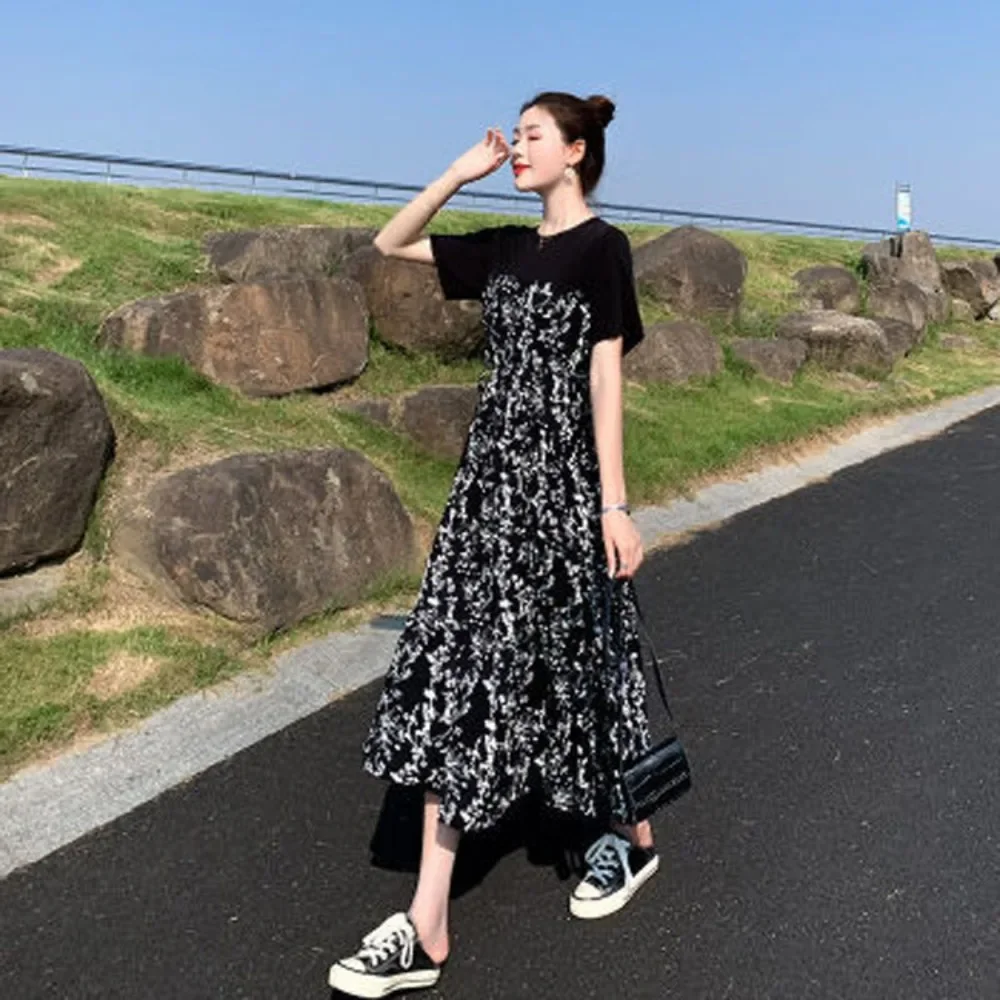 2024 New Summer Korean Version Elegant and Loose Floral Dress Short ...
