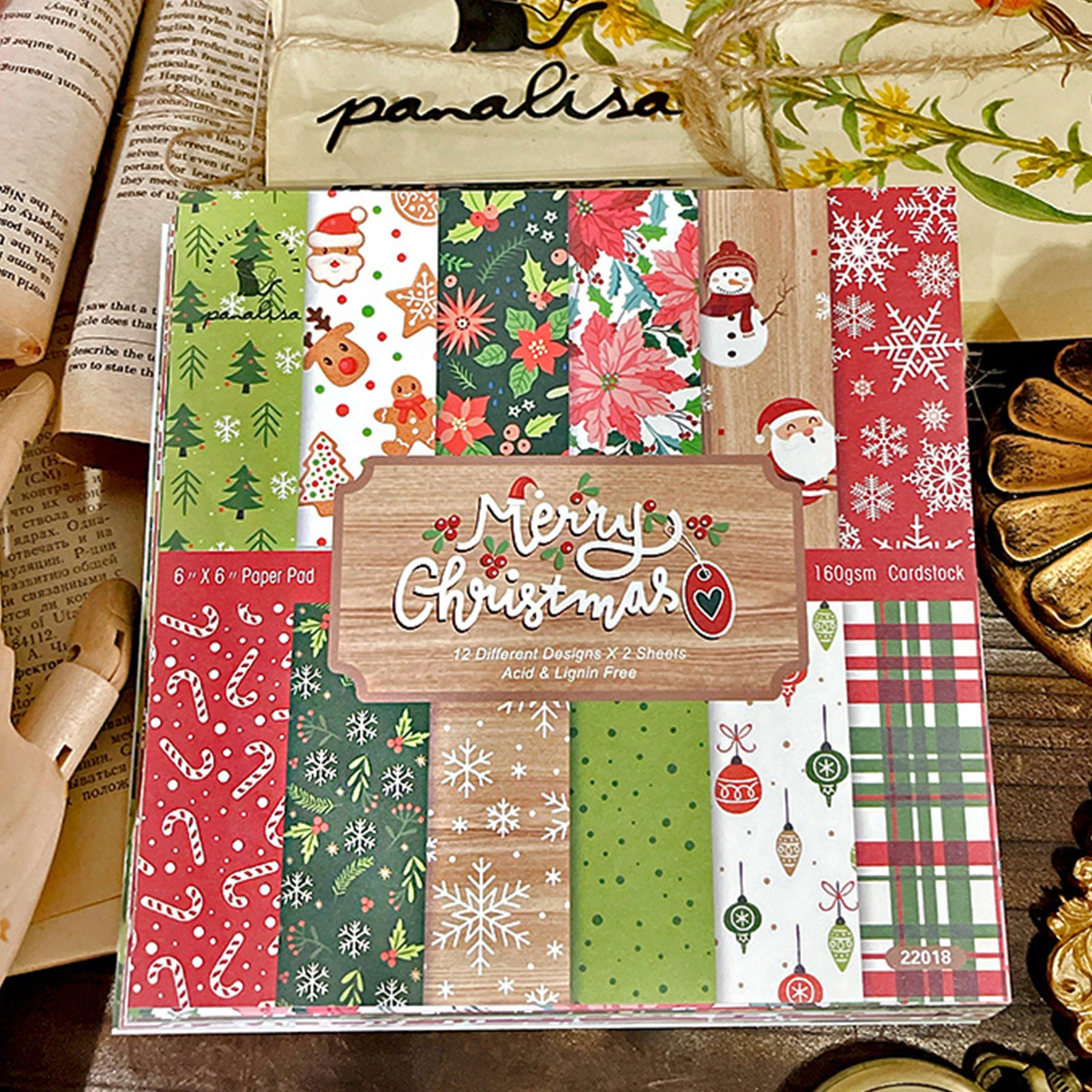 Paquete de papel con estampado álbum de recortes de Navidad 12/24 hojas, papel de para manualidades DIY| | - AliExpress