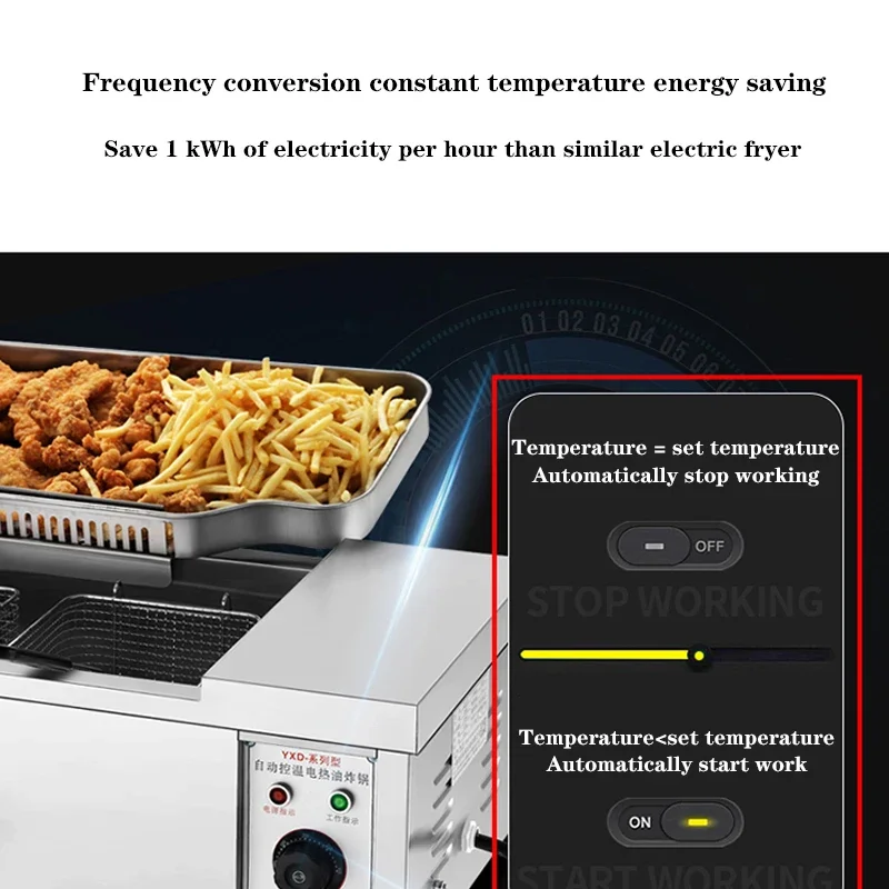 12L Household Desktop Fryer Fried Chicken Roast Fryer 220V/3000WCommercial Stainless Steel Electric with Frying Basket