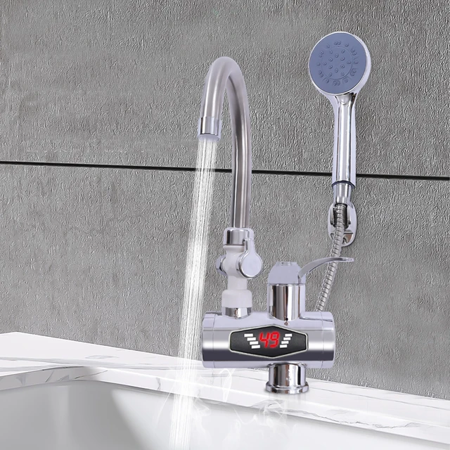 Chauffe-eau électrique instantané 3000 W, 360 °   Robinet électrique rotatif à travers le chauffage avec douche, écran d'affichage numérique LCD 1