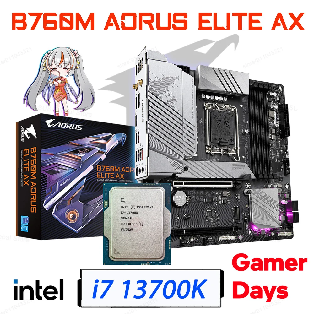 

Gigabyte B760M AORUS ELITE AX DDR5 USB PCI-E 4.0 M.2 SATA LGA 1700 Motherboard With Intel Core i7 13700K CPU GAMING Micro ATX