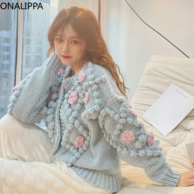 Three-dimensional Flower Knitted Sweater Two-piece Set