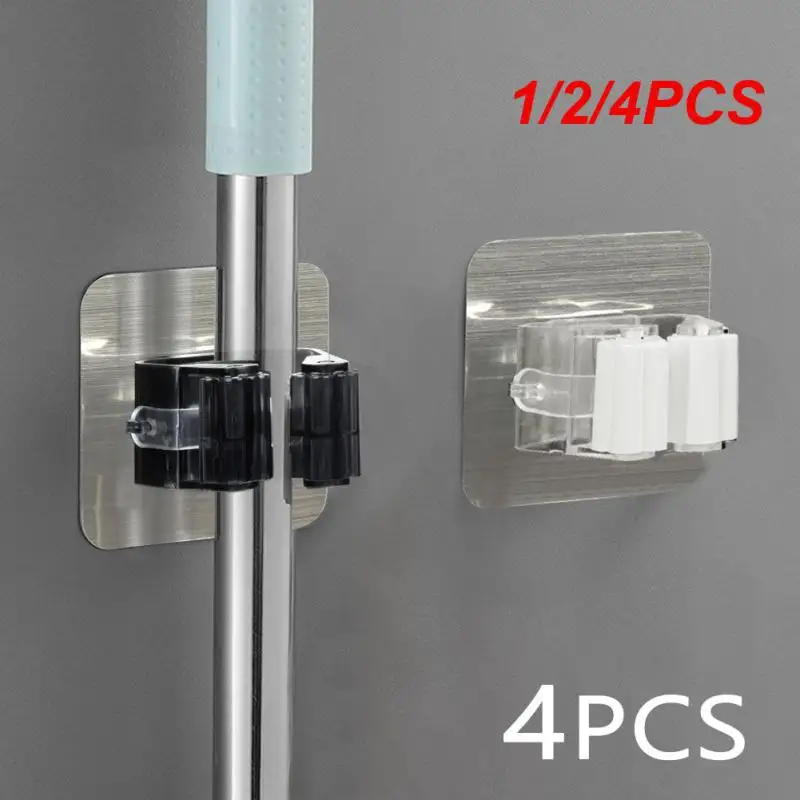 욕실 다목적 후크 걸레 정리함 거치대 랙 펀치 프리 브러시 빗자루 행어, 강력한 후크 주방 보관, 1 개, 2 개, 4 개